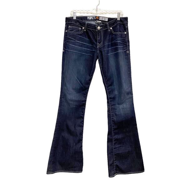 Peoples Liberation Womens Size 30 Blue Star Pocket Denim Bell Bottom Jeans - Picture 1 of 6